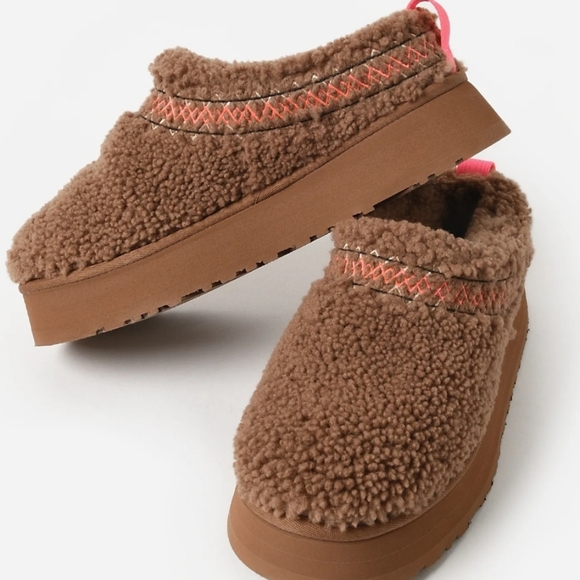 UGG Tazz Braid platform slippers Curly Brown Fuzzy Mules Clogs Womens Sz 12 Nwob